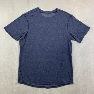 Lululemon Men Shirt Medium Blue Heather In Mind Short Sleeve Performance Stretch